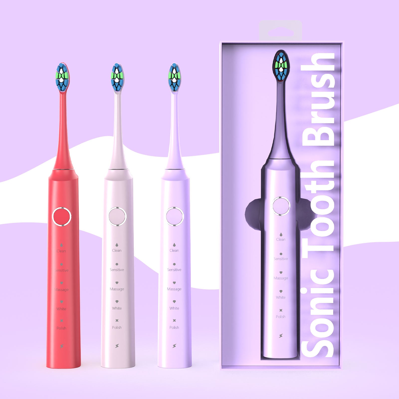 Sonic Electric Toothbrush with Soft Bristles Waterproof IPX7 Replacement Toothbrush Heads Electronic Teeth Brush